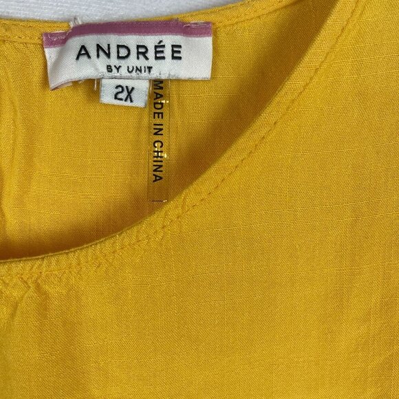 Andrée By Unit Womens Short Sleeve Tiered Mustard Yellow Blouse Size 2X - Picture 3 of 6